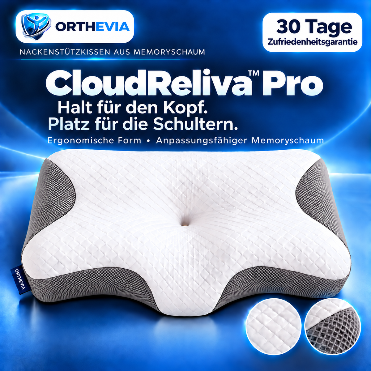 ORTHEVIA CloudReliva™ Pro Nackenstützkissen aus Memoryschaum in Grau