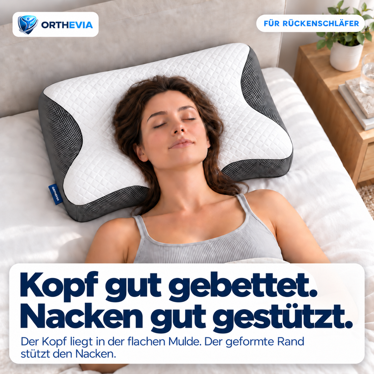 CloudReliva™ Pro in Rückenlage: Kopf in der flachen Mulde, Nacken gestützt