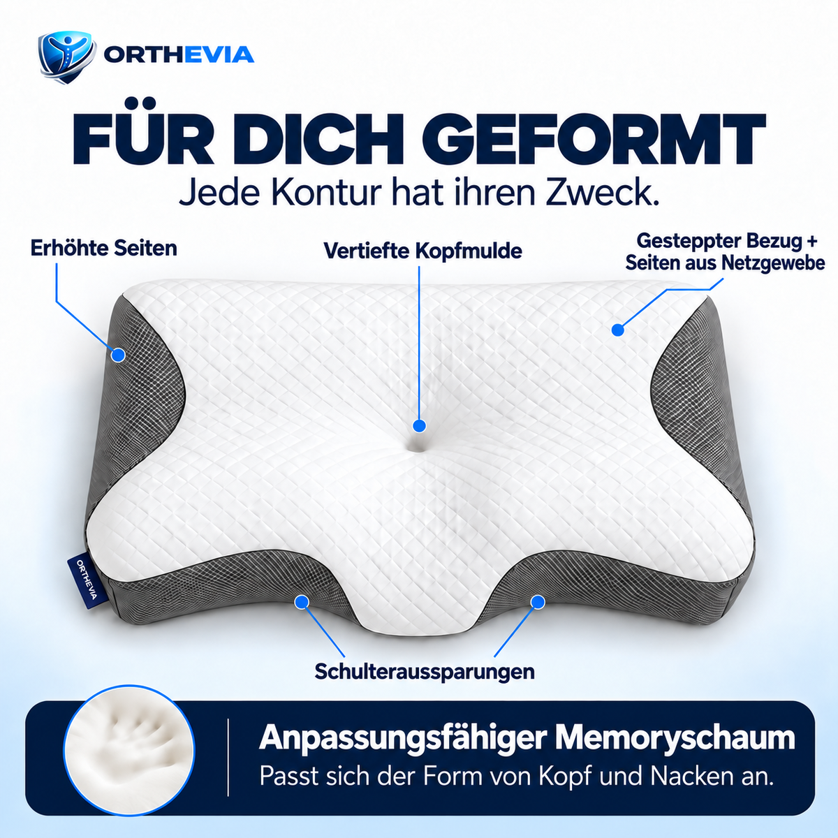 CloudReliva™ Pro: erhöhte Seiten, vertiefte Kopfmulde und Schulteraussparungen