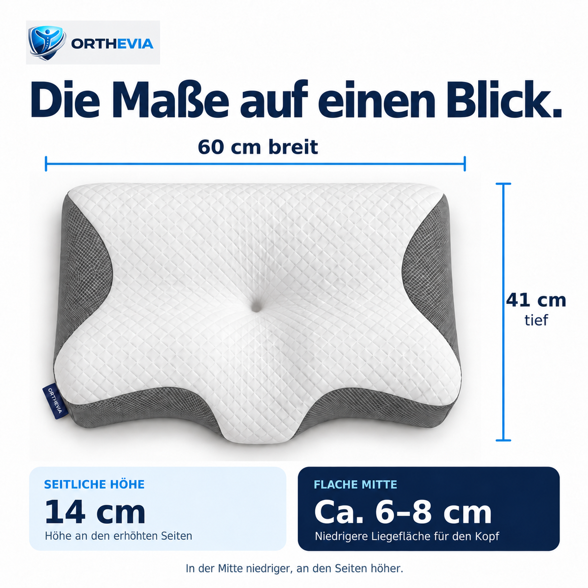 CloudReliva™ Pro Maße: 60 cm breit, 41 cm tief, 14 cm an den Seiten, ca. 6–8 cm in der Mitte
