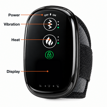 Close-up of the EpauFlex Pro controller with power, vibration and heat buttons and display