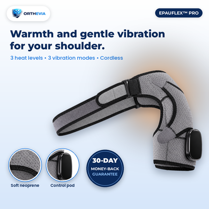 ORTHEVIA EpauFlex Pro shoulder massager with its soft neoprene wrap and control pod