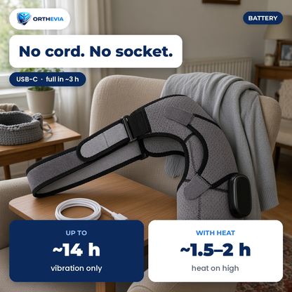 EpauFlex Pro lying over an armchair beside a USB-C charging cable on a side table