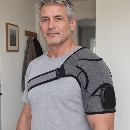 Man turning slowly to show the EpauFlex Pro on his left shoulder from the front, side and back