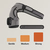 EpauFlex Pro shoulder wrap beside three heat levels: gentle, medium, strong